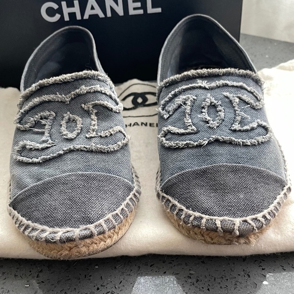 CHANEL LINEN CC ESPADRILLES 35 FLATS BLUE BLACK, SIZE EU40 / US9 - Picture 4 of 10